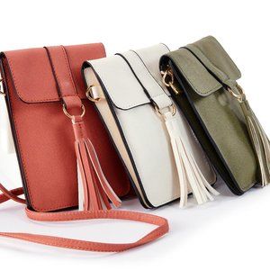 Crossbody Tassel Phone Bag In Off White